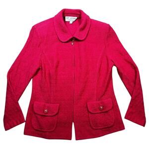 St. John Collection by Marie Gray Hot Pink Woven Blazer Zip Up w/Pockets Size 12